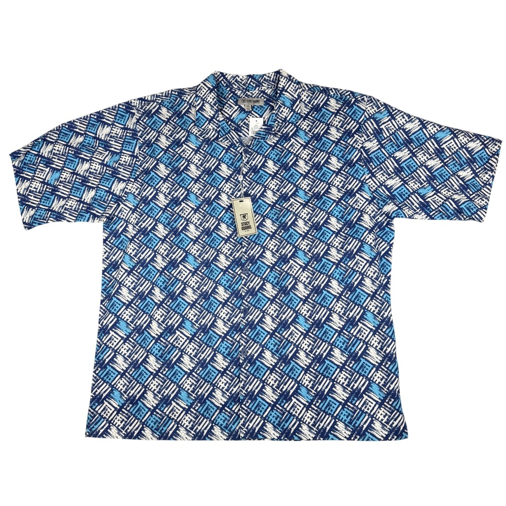 Stacy Adams Linen Blend Shirt Men 3XL Geometric Short Sleeve Button Up Beach NWT